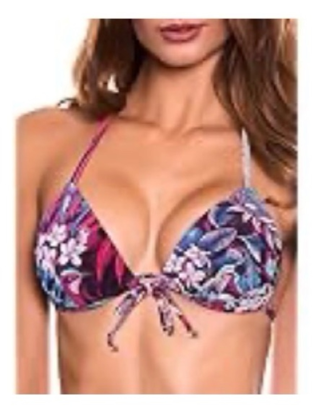 Floral Push-Up Triangle Bikini Top - Pink & Purple